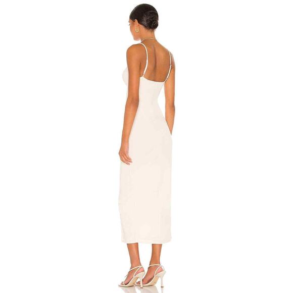 Camila Coelho Yasmeen Midi Dress Cream Jersey Metallic Rings Ruched Sz L - Picture 3 of 10